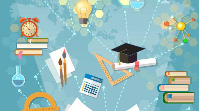 Time To Education Open Book Back To School School Subjects Power Of Knowledge Vector Illustration